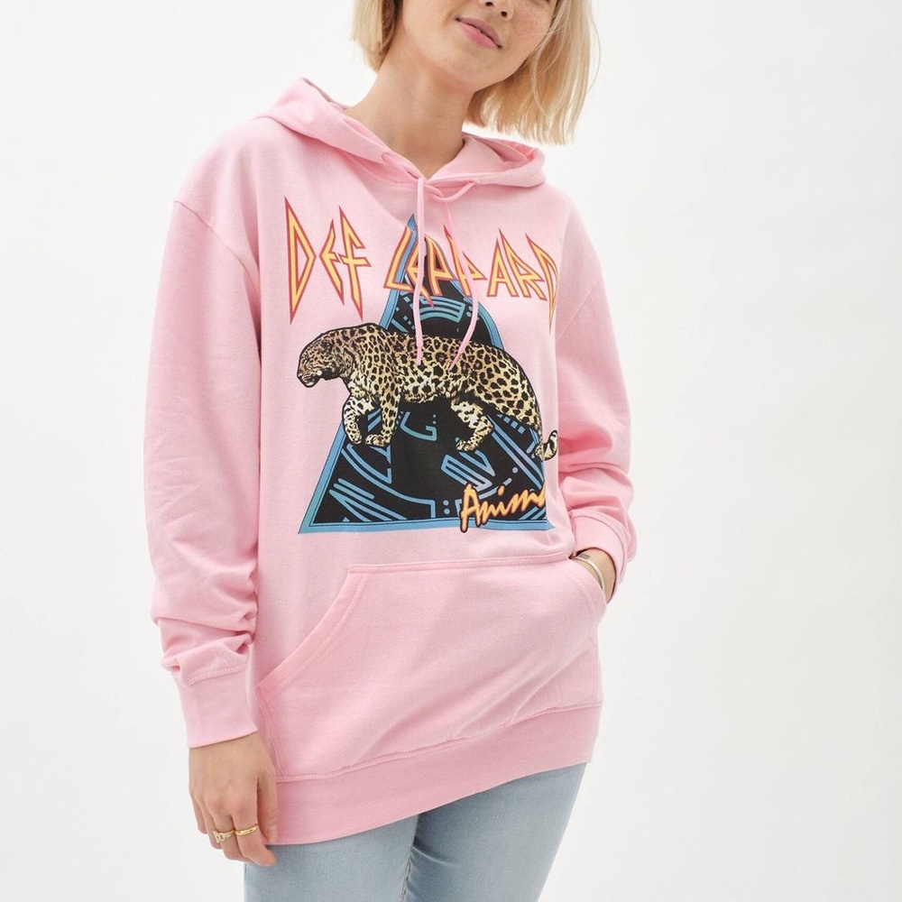 Aeropostale Def Leppard Animal Oversized Crew Sweatshirt hoodie PINK XXLARGE
